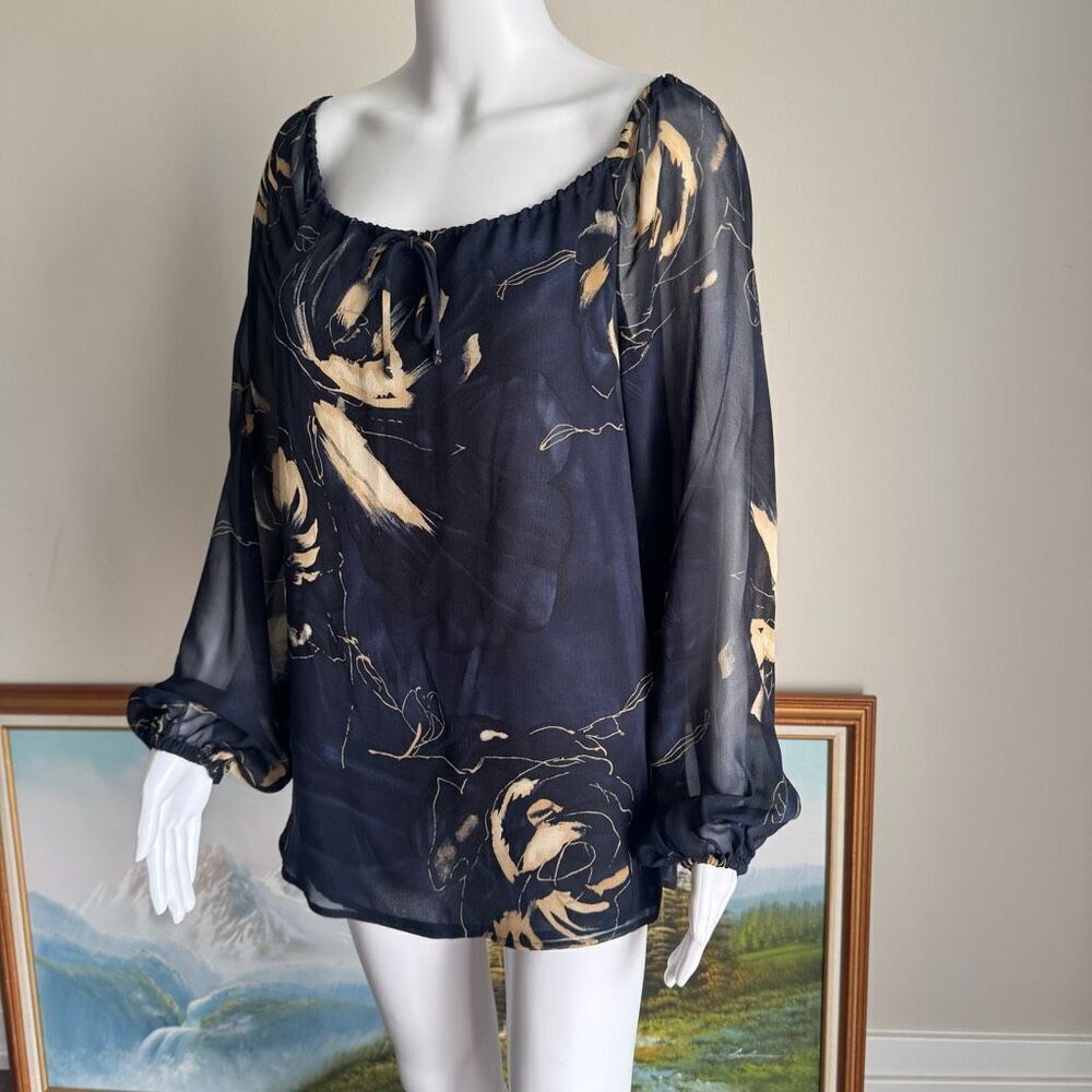 Vintage Dana Buchman Silk Floral Top With Sheet Balloon Sleeves Size M